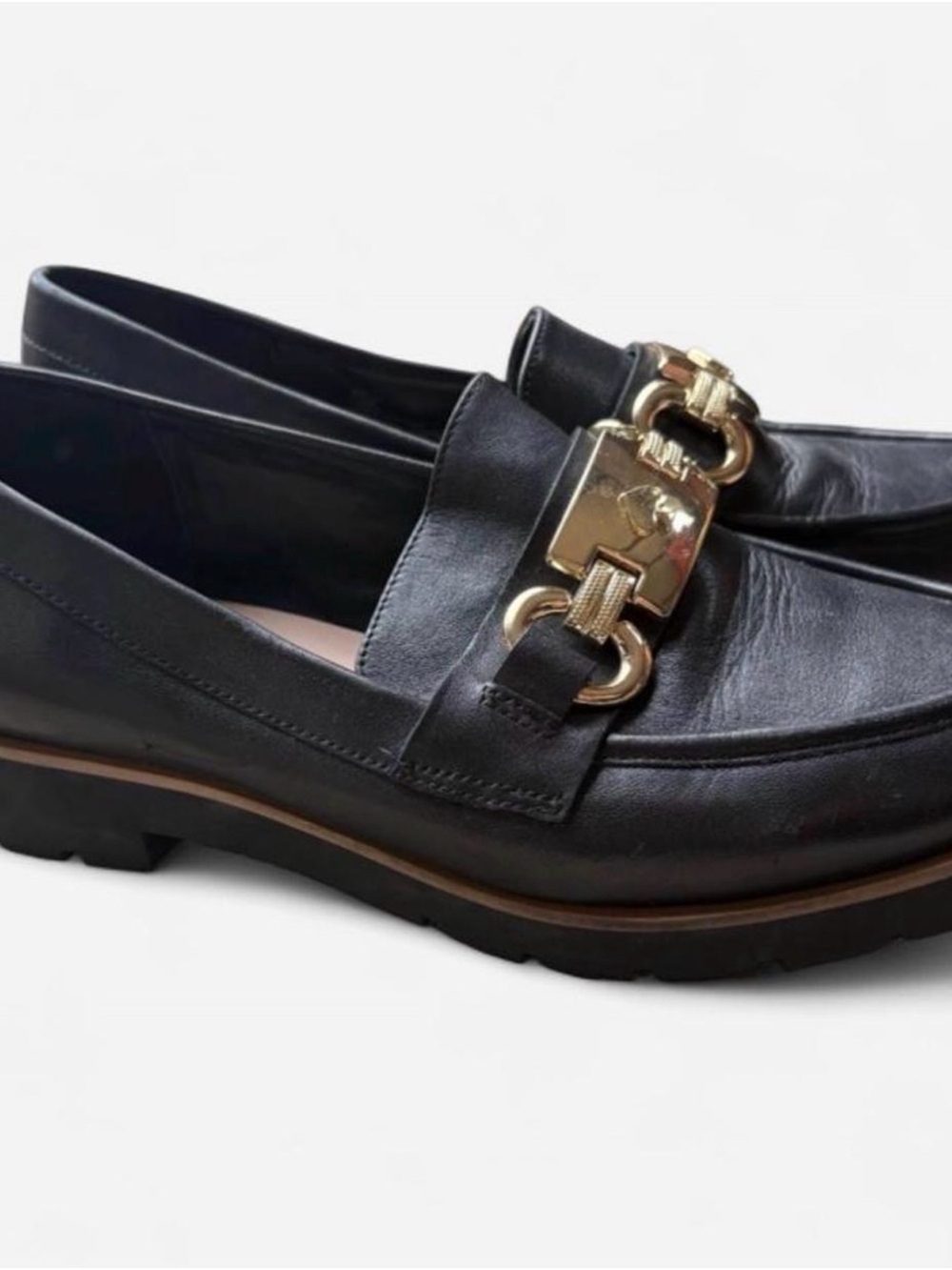 kate spade Black Leather Loafers with Gold Hardware